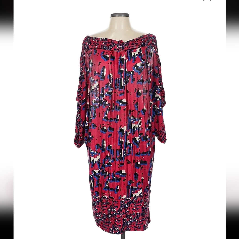 BCBGMaxAzria Red and Black Abstract Mini Dress.